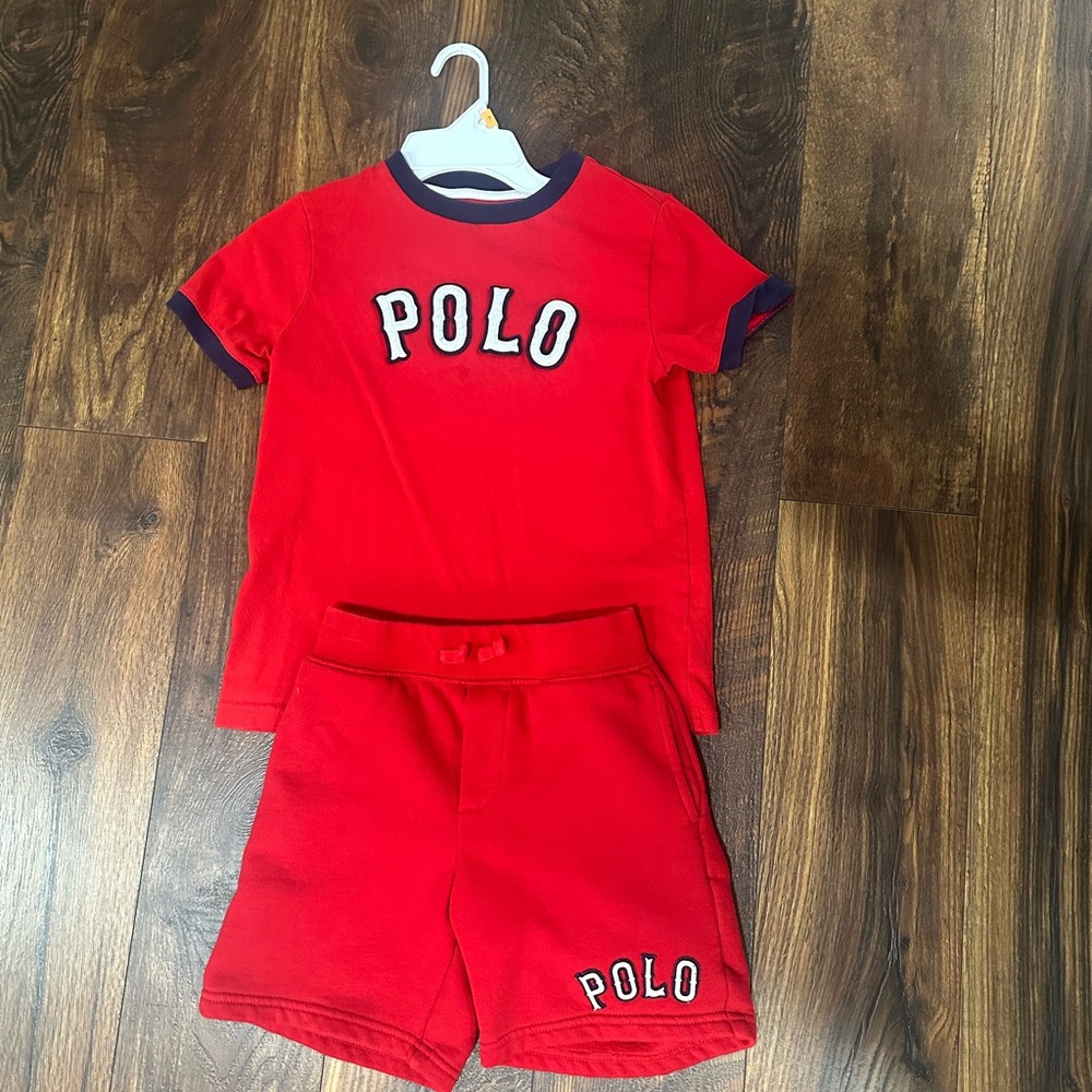 Red Polo T-Shirt and Shorts Set